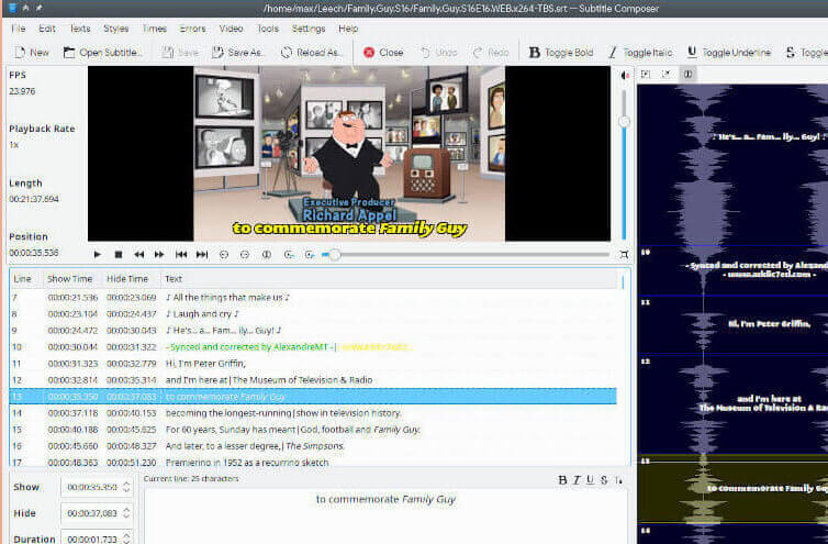 Subtitle Composer - Linux Subtitle Editor