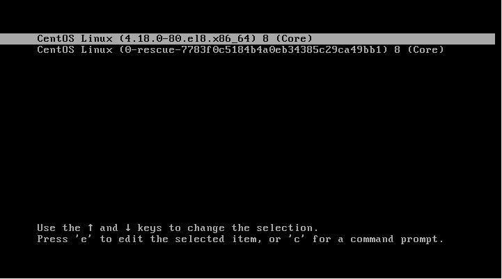 CentOS 8 Boot Menu