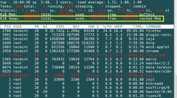 Check Swap Space Using Top Command