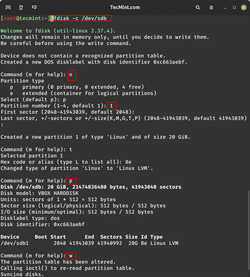 Create /dev/sdb Disk Partition