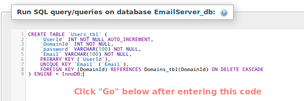 Create Postfix User Table