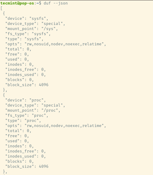 Duf JSON Format