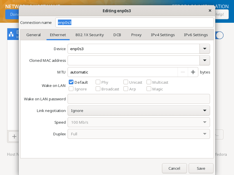 Fedora Network Configuration