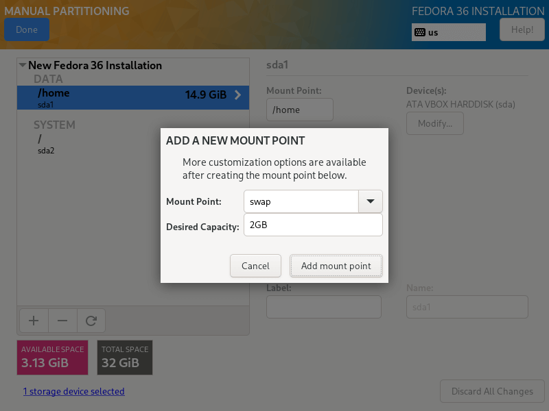 Fedora Swap Partition