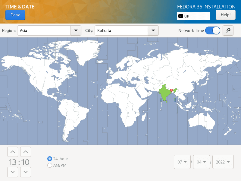 Fedora Timezone Location