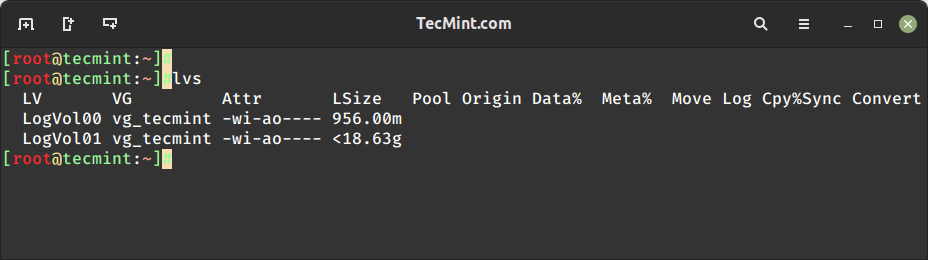 List LVM Logical Volumes