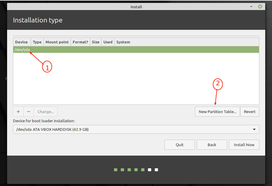 Create New Partition Table