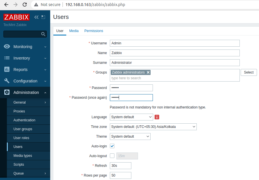 Change Zabbix Admin Password